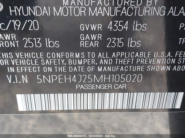 Hyundai Sonata Limited 2021 5NPEH4J25MH105020 Image 9