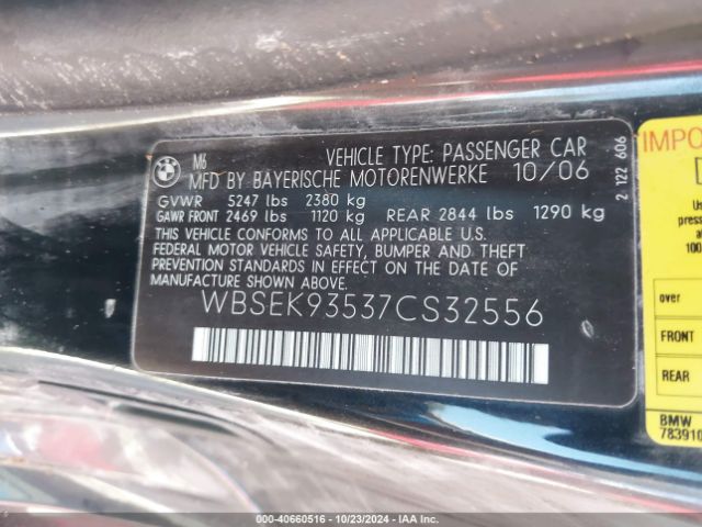 2007 BMW M6 WBSEK93537CS32556 Photo 8