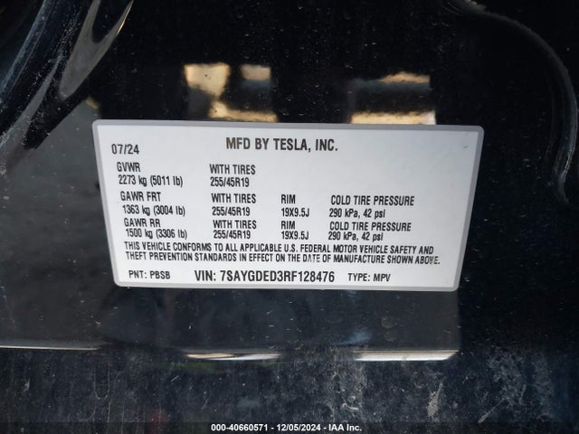 2024 TESLA MODEL Y 7SAYGDED3RF128476 Photo 8