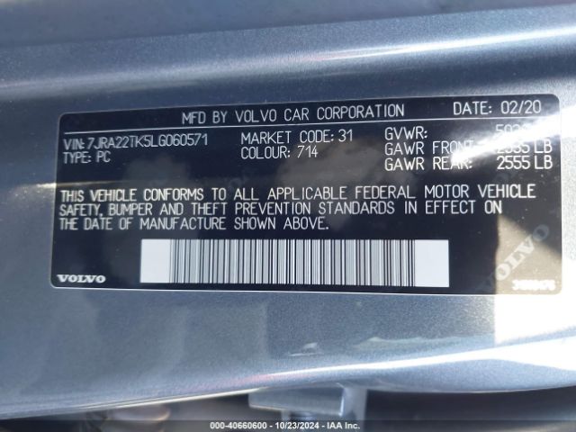 7JRA22TK5LG060571 Volvo S60 T6 Momentum