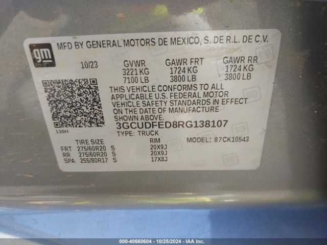 3GCUDFED8RG138107 Chevrolet Silverado 1500 4wd  Short Bed Lt Trail Boss