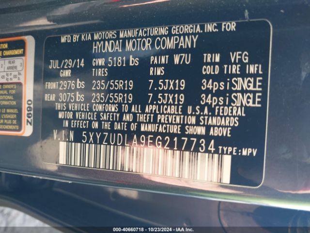 5XYZUDLA9EG217734 Hyundai Santa Fe Sport 2.0l Turbo