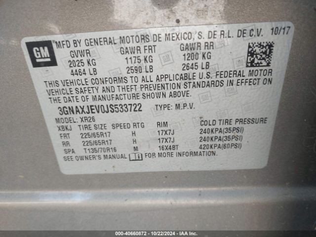 3GNAXJEV0JS533722 Chevrolet EQUINOX LT