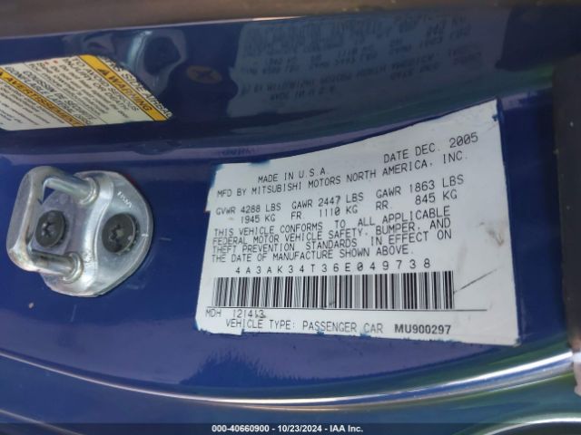 2006 MITSUBISHI ECLIPSE 4A3AK34T36E049738 Photo 8