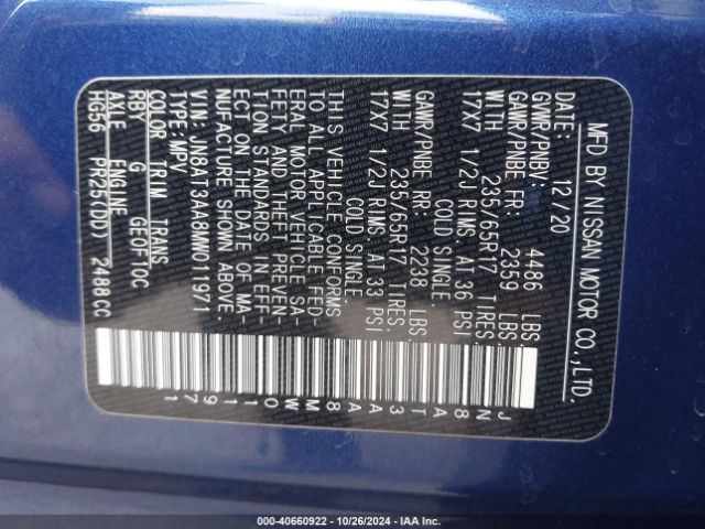 JN8AT3AA8MW011971 Nissan Rogue S Fwd