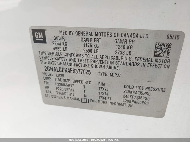 Chevrolet Equinox 2lt 2015 2GNALCEK4F6377025 Image 9