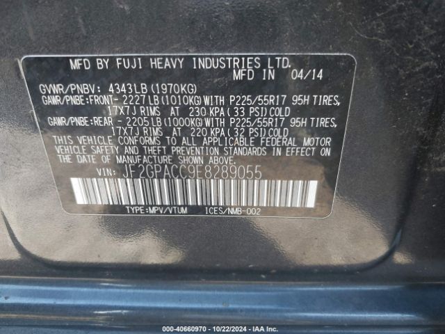 JF2GPACC9E8289055 Subaru Xv Crosstrek 2.0i Premium