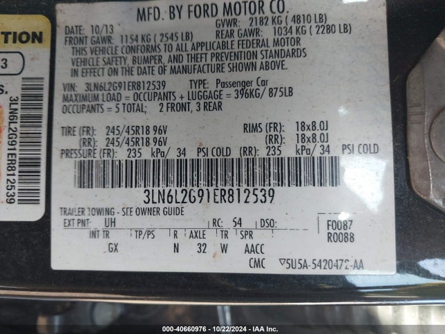 Lincoln MKZ 2014 3LN6L2G91ER812539 Image 9