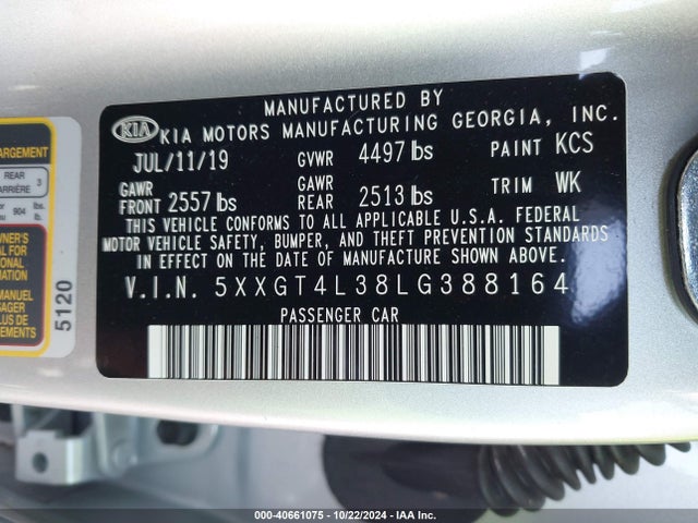 KIA Optima Lx 2020 5XXGT4L38LG388164 Image 9