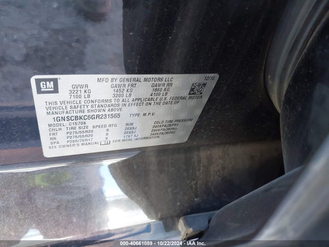 Chevrolet Tahoe Lt 2016 1GNSCBKC6GR231565 Image 9