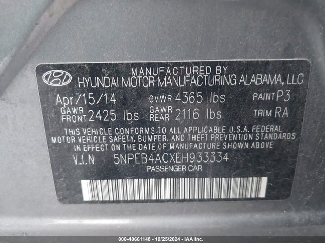 Hyundai SONATA GLS 2014 5NPEB4ACXEH933334 Image 9