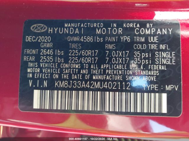 KM8J33A42MU402112 Hyundai Tucson Value