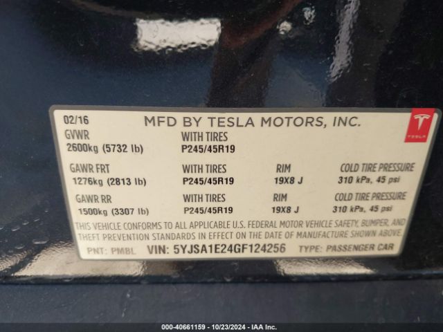 5YJSA1E24GF124256 Tesla Model S 60d/70d/75d/85d/90d