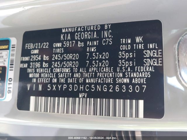 5XYP3DHC5NG263307 KIA Telluride Ex