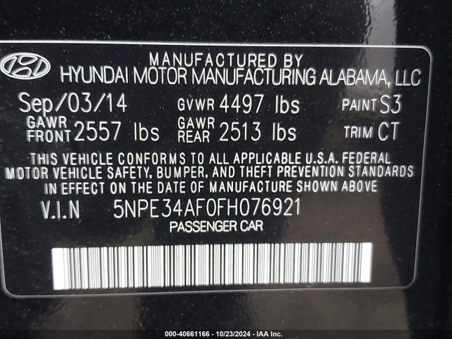 Hyundai Sonata Limited 2015 5NPE34AF0FH076921 Image 9