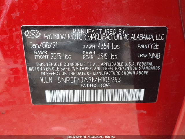Hyundai SONATA SEL 2021 5NPEF4JA9MH108953 Image 9