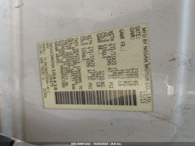 5N1AZ2MH2GN104438 Nissan Murano Platinum