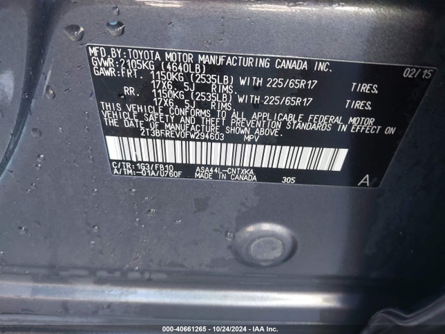 Toyota RAV4 LE 2015 2T3BFREV0FW294603 Image 9