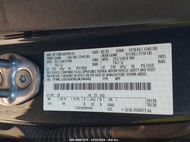2022 FORD ESCAPE 1FMCU0G6XNUA54042 Photo 8