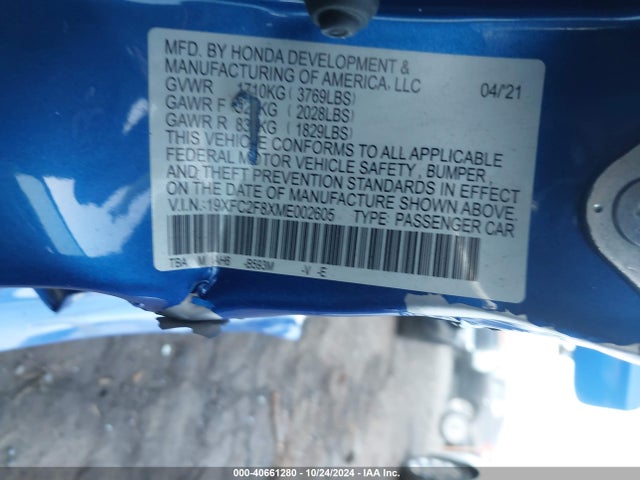 Honda Civic Sport 2021 19XFC2F8XME002605 Image 9