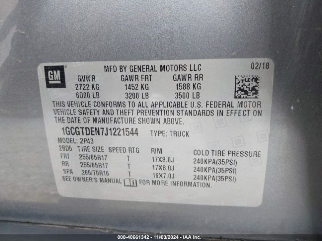1GCGTDEN7J1221544 Chevrolet Colorado Z71