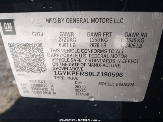 1GYKPFRS0LZ190596 Cadillac Xt6 Awd Premium Luxury