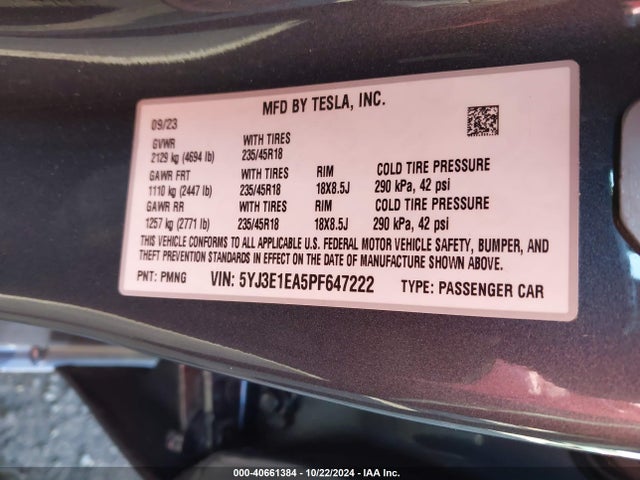 2023 TESLA MODEL 3 5YJ3E1EA5PF647222 Photo 8