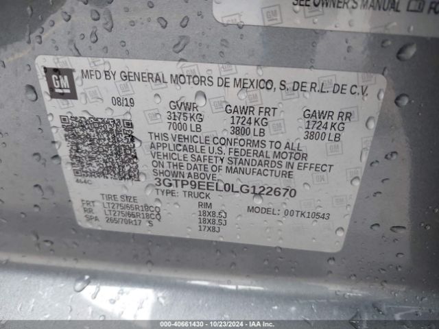 3GTP9EEL0LG122670 GMC Sierra 1500 4wd  Short Box At4