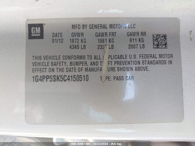 Продажа на аукционе авто 2012 Buick Verano, vin: 1G4PP5SK5C4150510, номер лота: 40661486