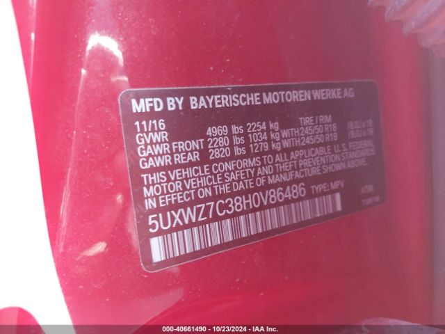 5UXWZ7C38H0V86486 BMW X3 Sdrive28i