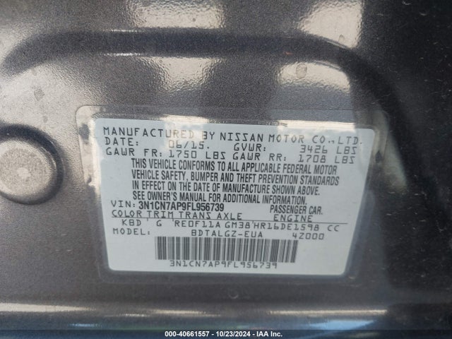 Nissan Versa 1.6 Sl 2015 3N1CN7AP9FL956739 Image 9