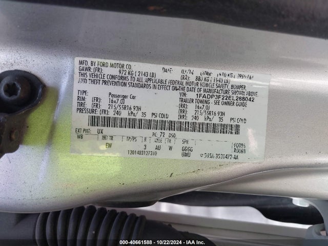 Ford FOCUS SE 2014 1FADP3F22EL288042 Image 9
