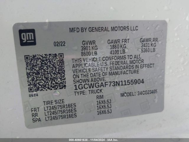 1GCWGAF73N1155904 Chevrolet Express Cargo Rwd 2500 Regular Wheelbase Wt