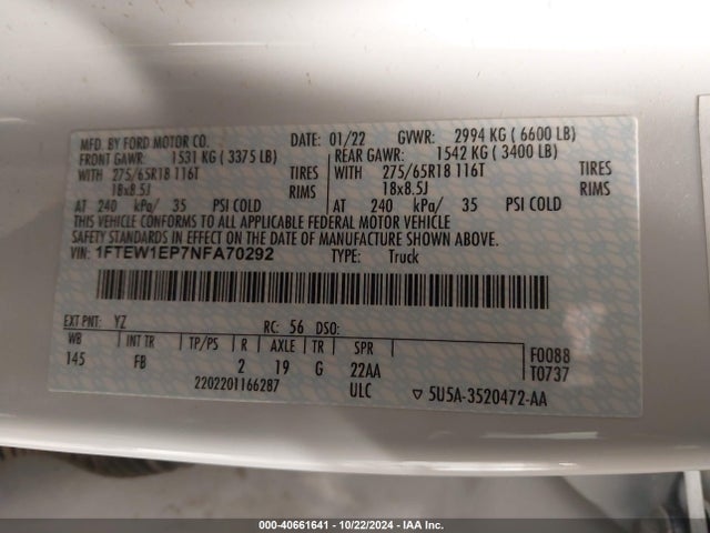 Ford F-150 Xlt 2022 1FTEW1EP7NFA70292 Image 9
