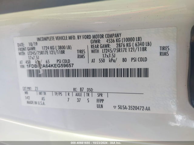 Ford F-250 Xl 2019 1FDBF2A64KEG59657 Image 9