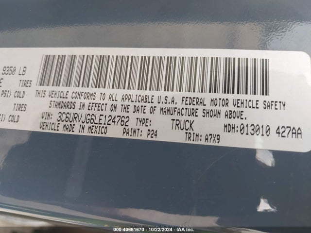 3C6URVJG6LE124762 RAM Promaster 3500 Cargo Van High Roof 159 Wb Ext