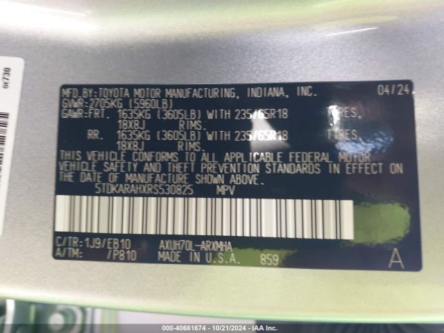 5TDKARAHXRS530825 Toyota Highlander Hybrid Xle