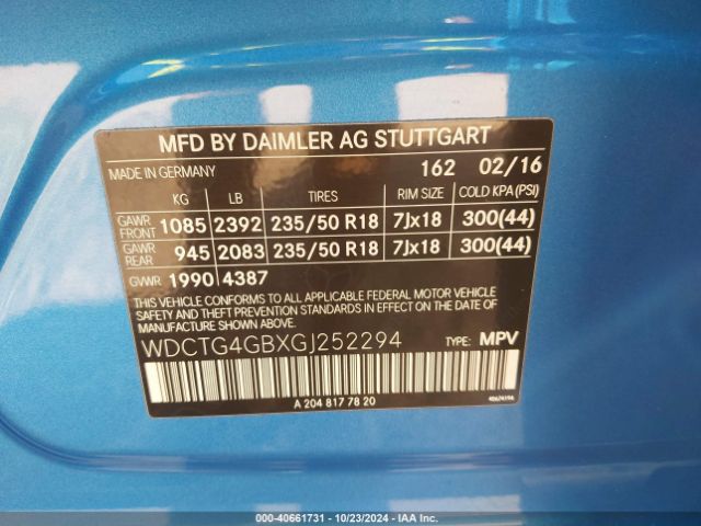 WDCTG4GBXGJ252294 Mercedes-Benz Gla 250 4matic