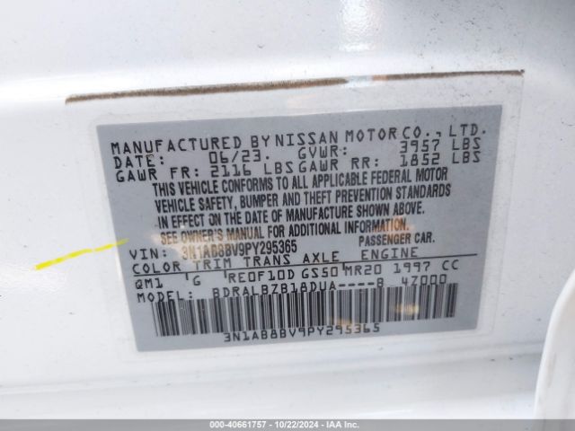 3N1AB8BV9PY295365 Nissan Sentra S Xtronic Cvt
