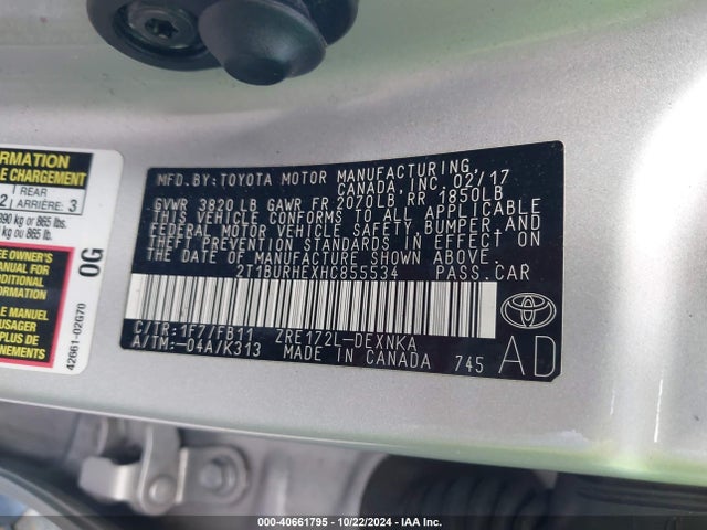 Toyota COROLLA LE 2017 2T1BURHEXHC855534 Image 9