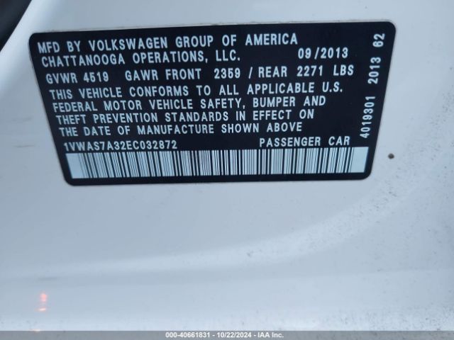1VWAS7A32EC032872 Volkswagen Passat 1.8t Wolfsburg Edition