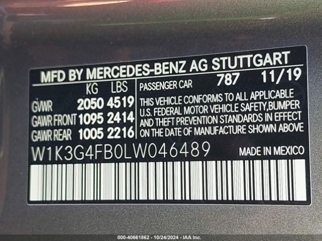 W1K3G4FB0LW046489 Mercedes-Benz A 220 4matic