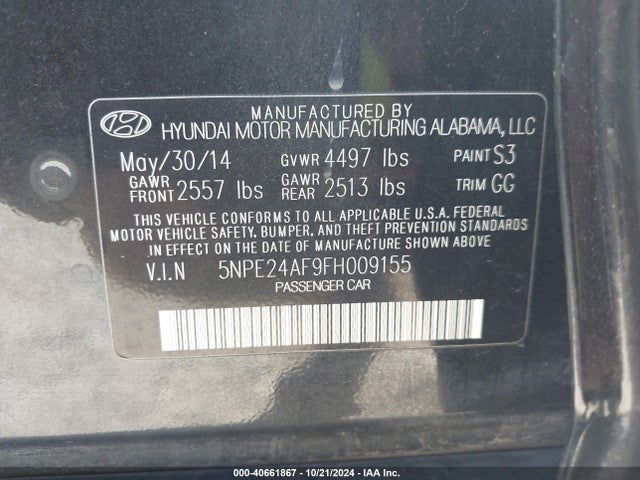 Hyundai SONATA SE 2015 5NPE24AF9FH009155 Image 9