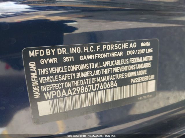 2007 PORSCHE CAYMAN WP0AA29867U760684 Photo 8