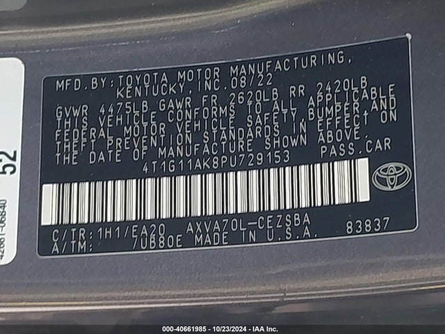 Toyota CAMRY SE 2023 4T1G11AK8PU729153 Image 9