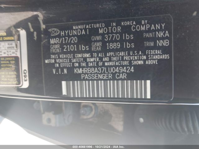 KMHRB8A37LU049424 Hyundai Venue Se