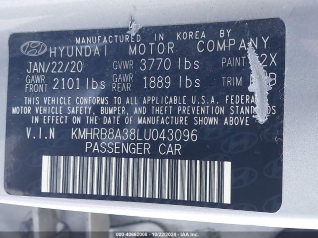 KMHRB8A38LU043096 Hyundai Venue Se