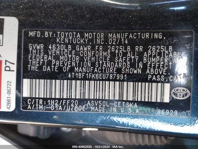 Toyota CAMRY SE 2014 4T1BF1FK6EU787991 Image 9