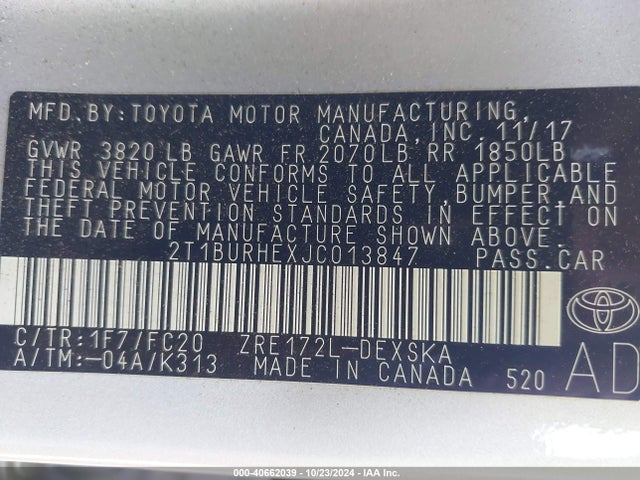 Toyota COROLLA SE 2018 2T1BURHEXJC013847 Image 9