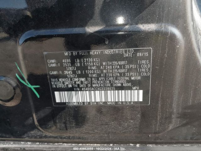 4S4BSACCXG3228025 Subaru Outback 2.5i Premium